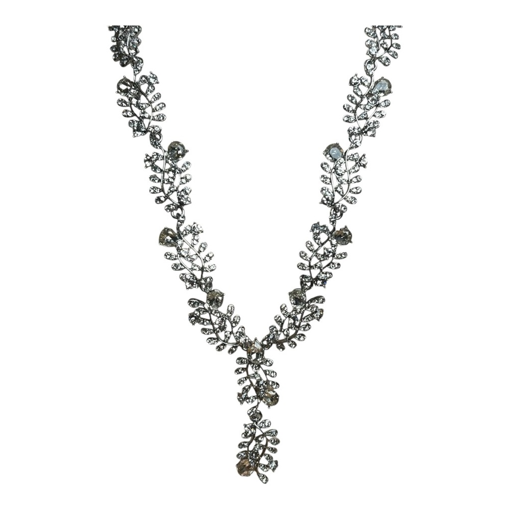 Inc Silver Leaf Rhinestone Design Statement Neckl… - image 2